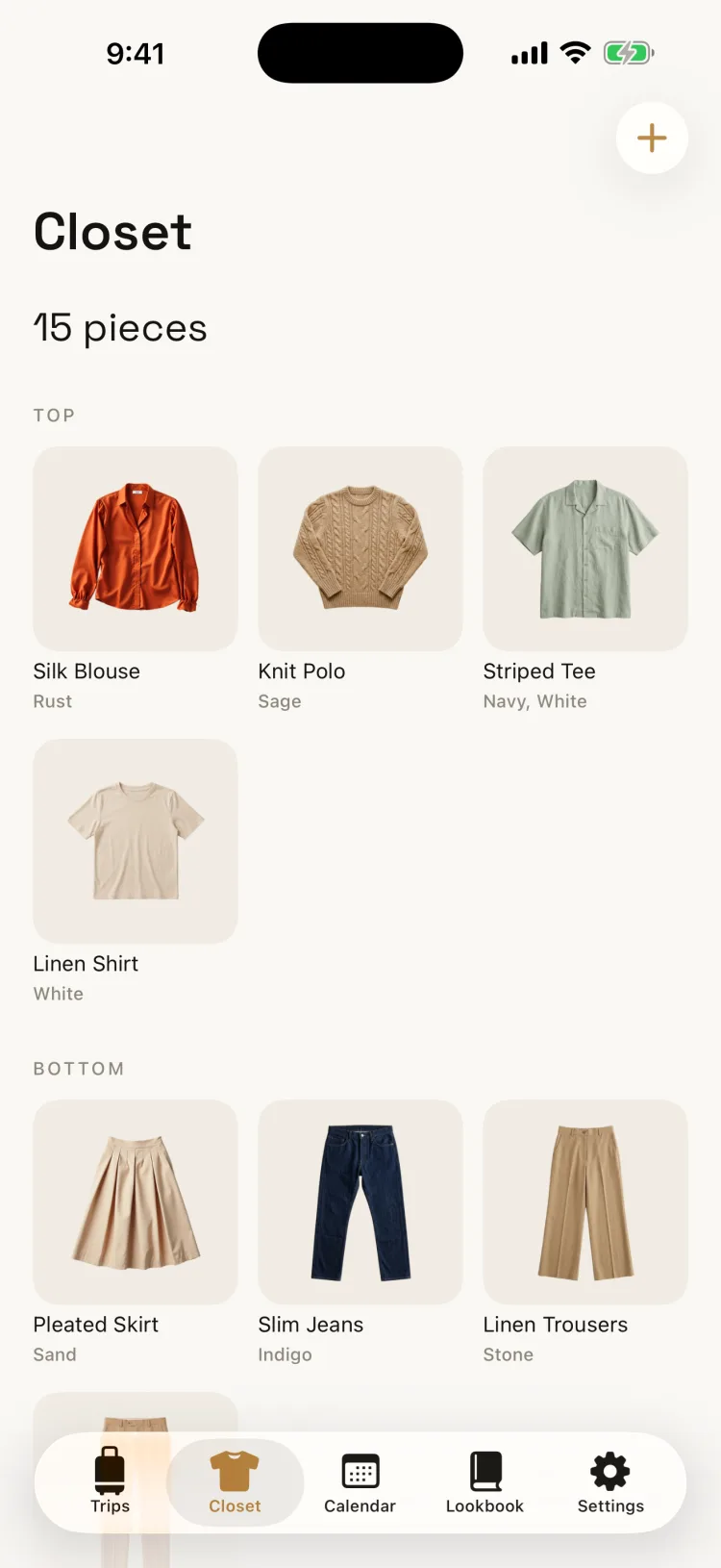 Digital closet with AI background-removed garments