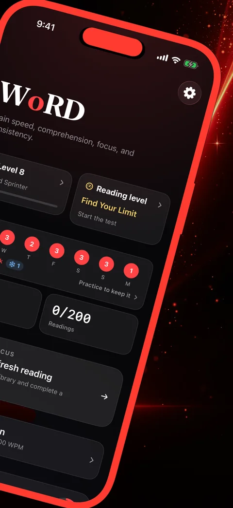 WoRD home dashboard with streak and best WPM